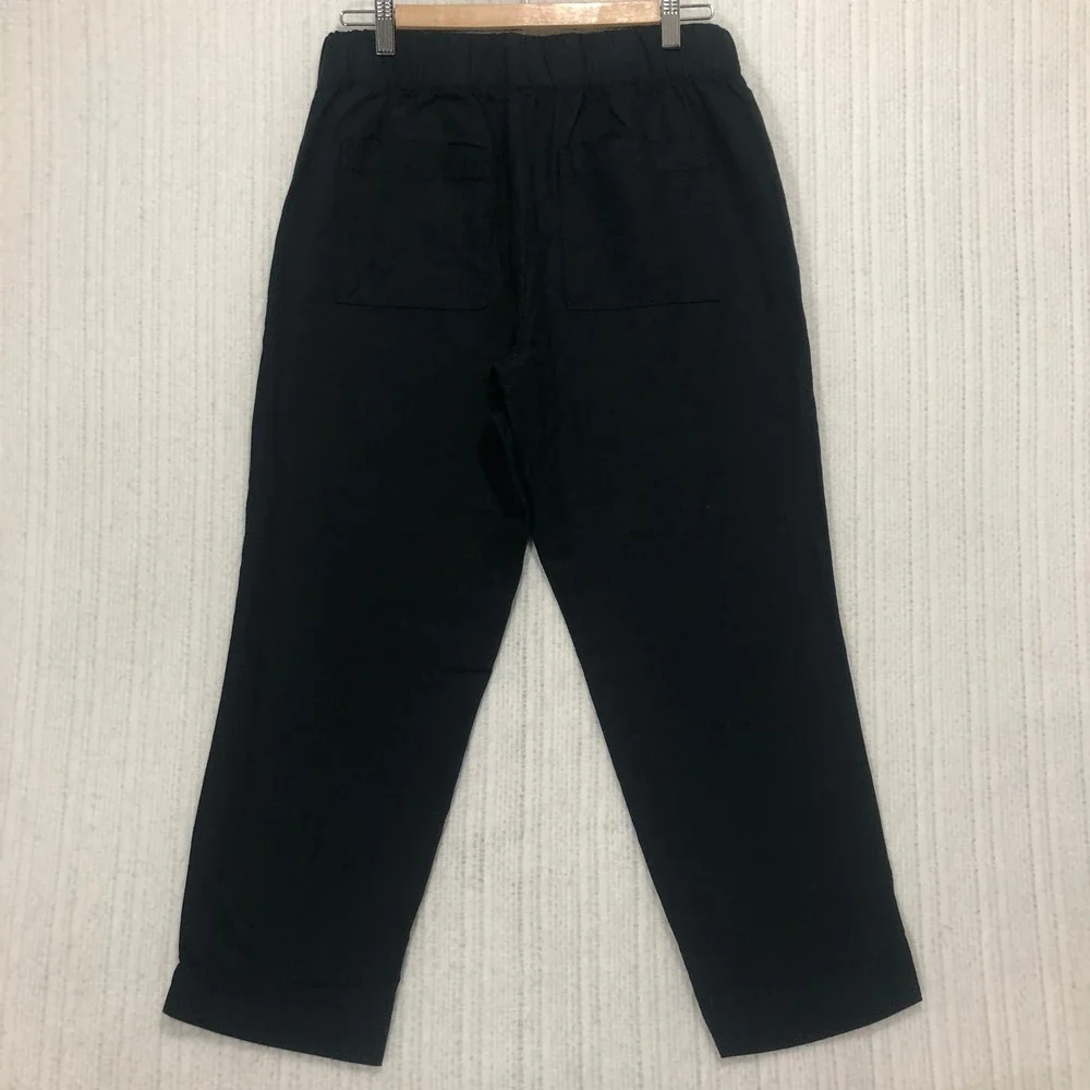 Banana Republic Womens Small Black Linen Blend‎ Elastic Waist Patch Pocket Pants